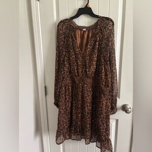 Old Navy Brown Leopard Long Sleeve Dress